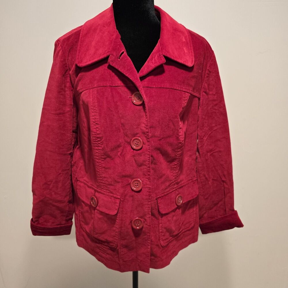 Talbots Red Velvet Jacket Blazer 14W Preppy Retro Chore Barn Vintage 90s Bright